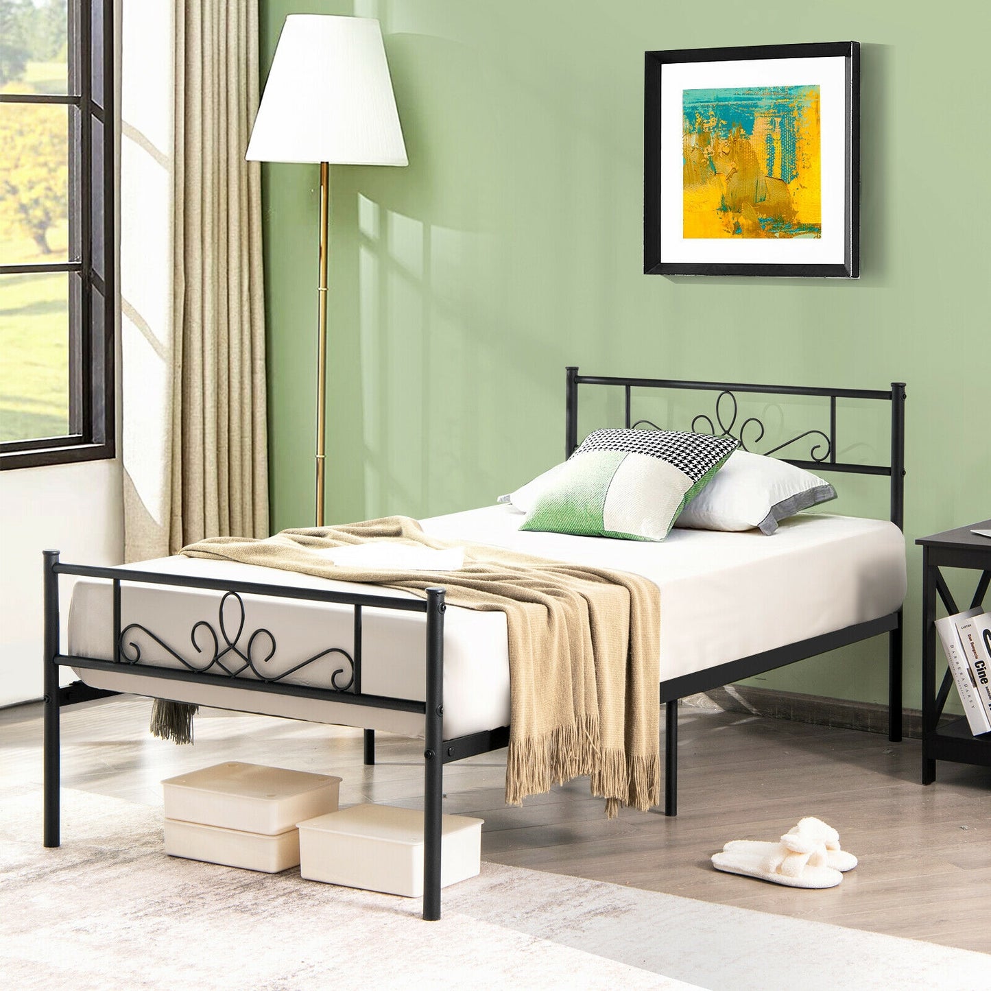 Twin/Full/Queen Size Metal Bed Frame with Headboard and Footboard-Twin Size Kids Crystal
