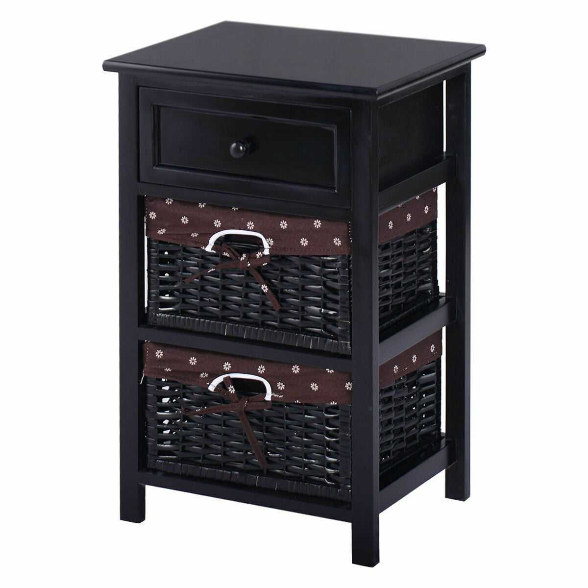 3 Tier Set of 2 Wood Nightstand with 1 and 2 Drawer -Black Kids Crystal