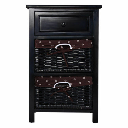 3 Tier Set of 2 Wood Nightstand with 1 and 2 Drawer -Black