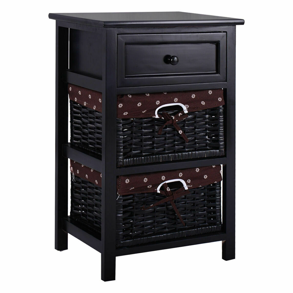 3 Tier Set of 2 Wood Nightstand with 1 and 2 Drawer -Black Kids Crystal