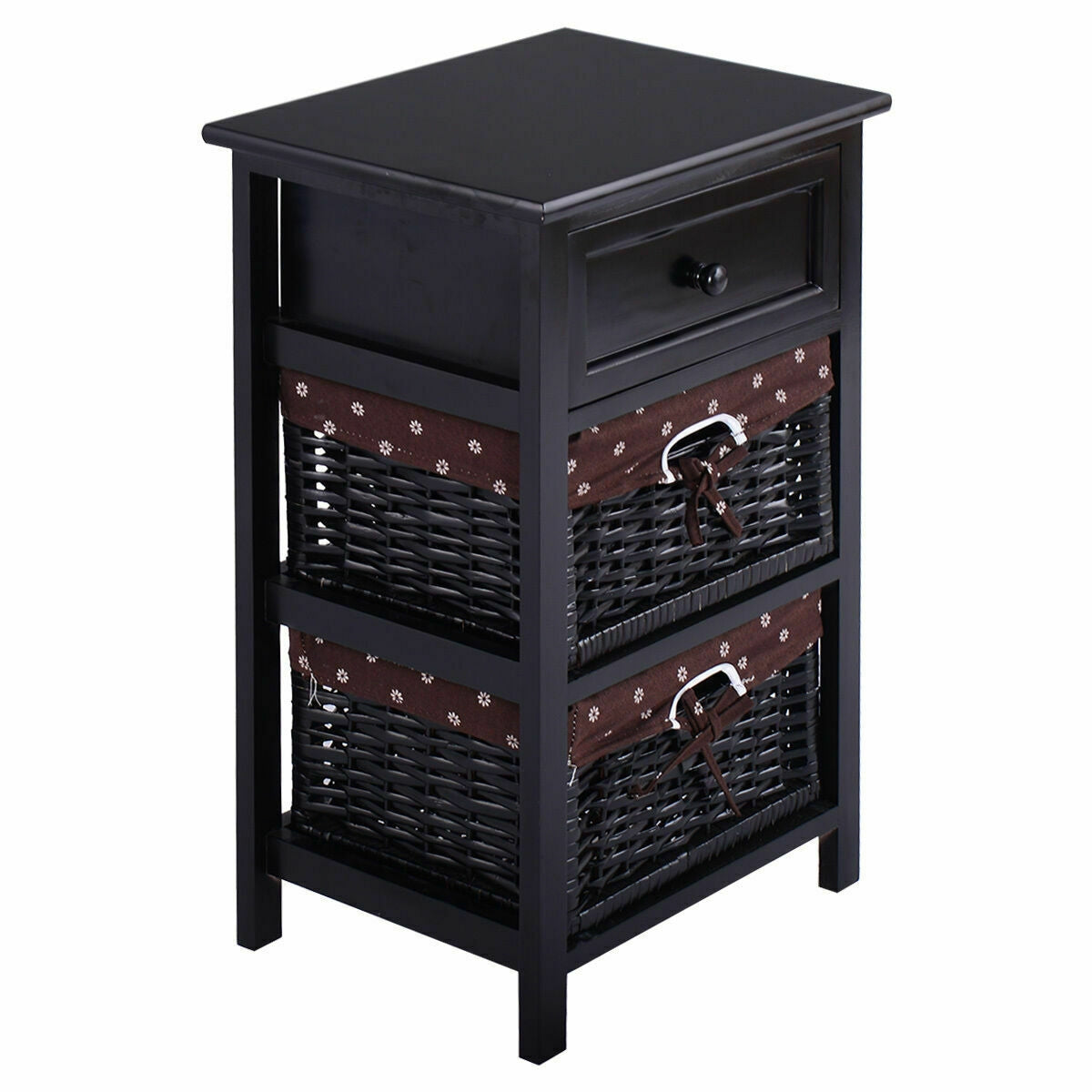 3 Tier Set of 2 Wood Nightstand with 1 and 2 Drawer -Black Kids Crystal