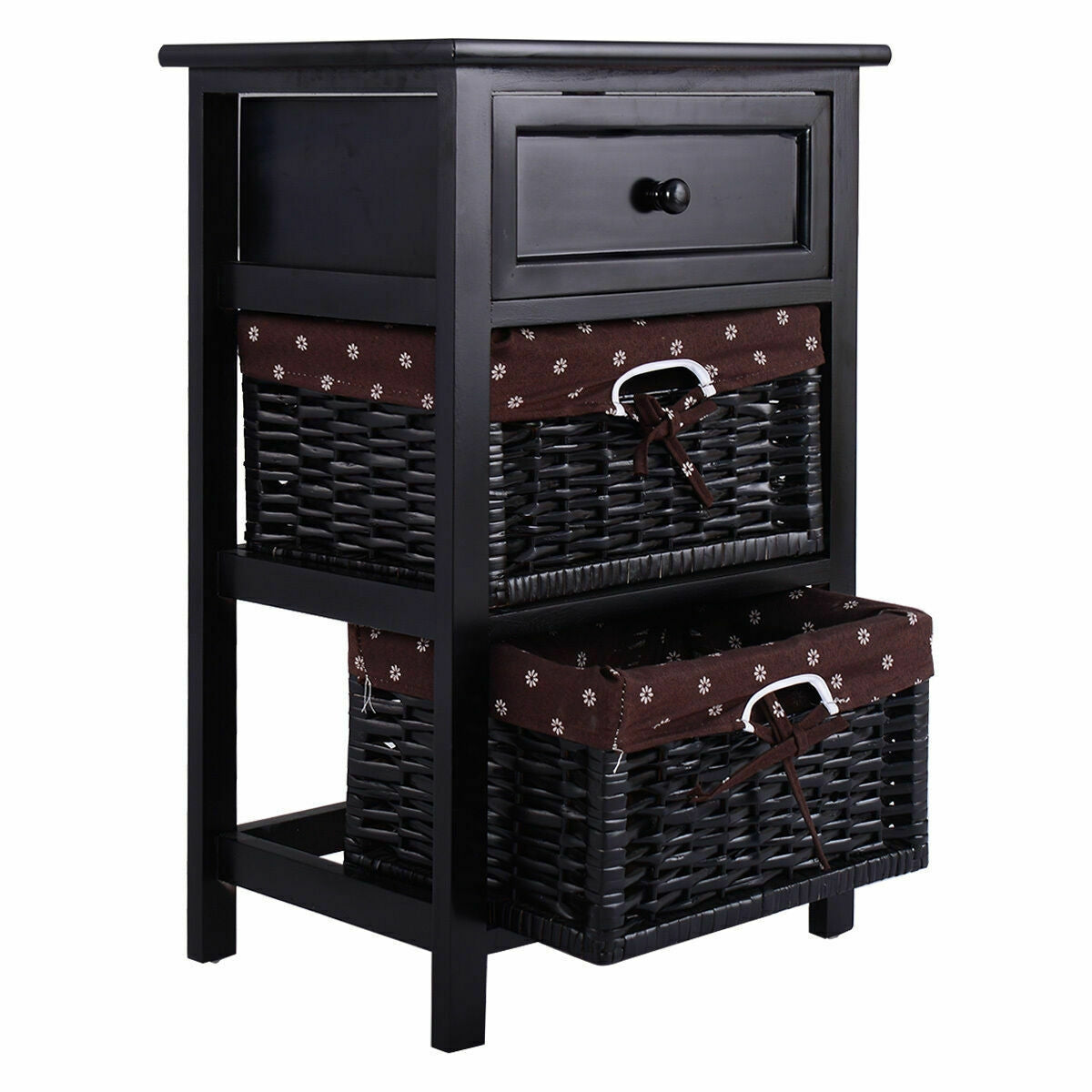3 Tier Set of 2 Wood Nightstand with 1 and 2 Drawer -Black Kids Crystal