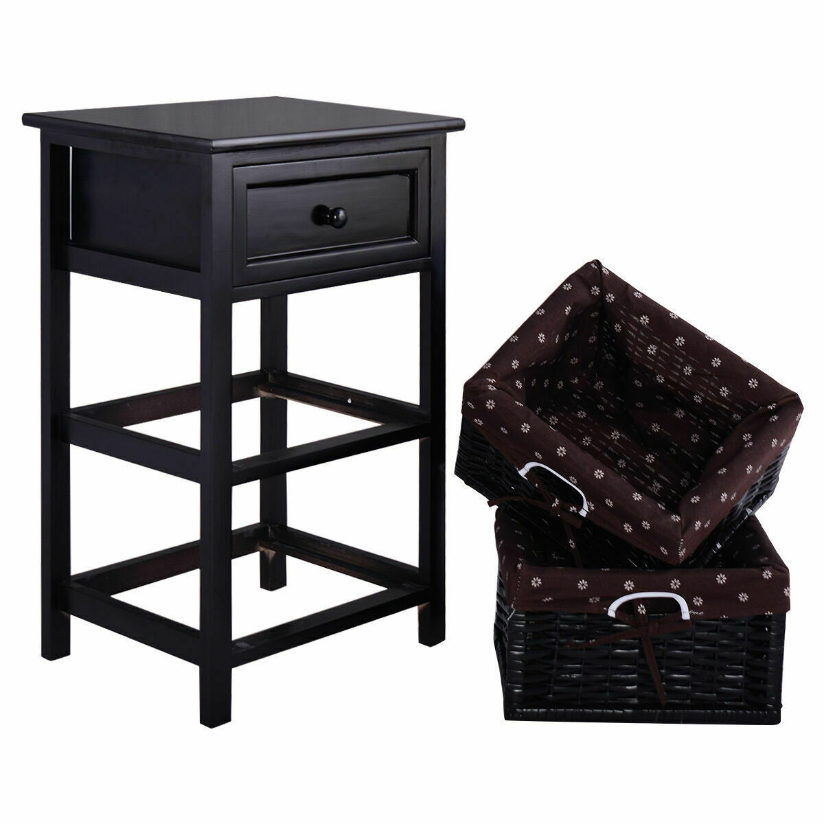 3 Tier Set of 2 Wood Nightstand with 1 and 2 Drawer -Black Kids Crystal
