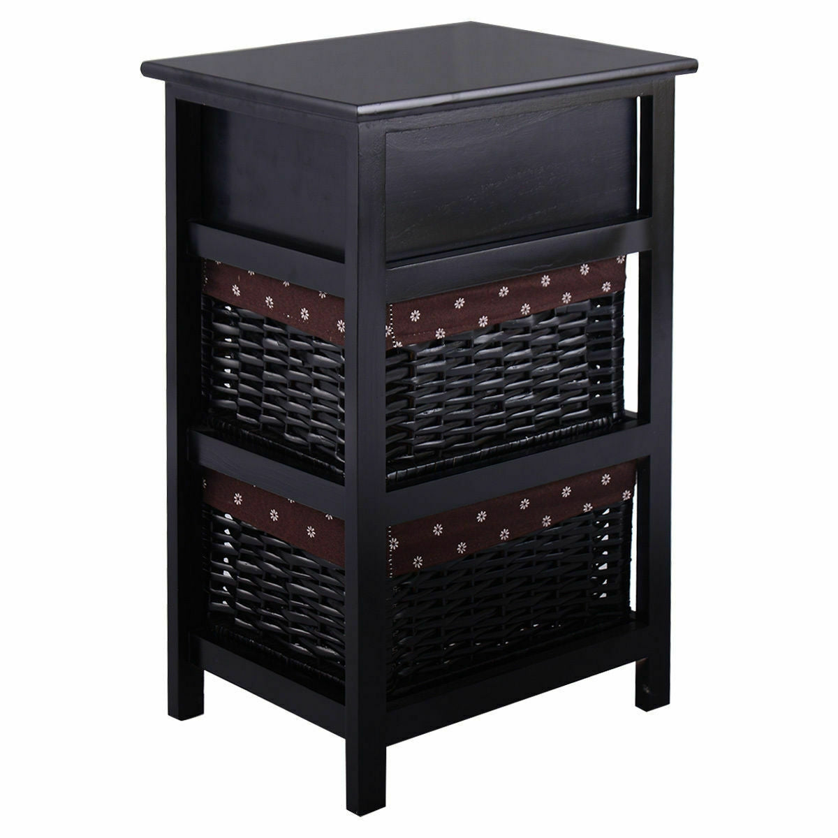 3 Tier Set of 2 Wood Nightstand with 1 and 2 Drawer -Black Kids Crystal