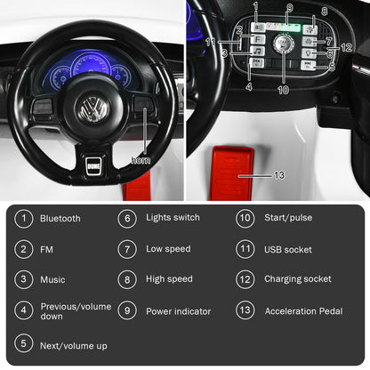 Volkswagen Beetle Kids Electric Ride On Car with Remote Control-White