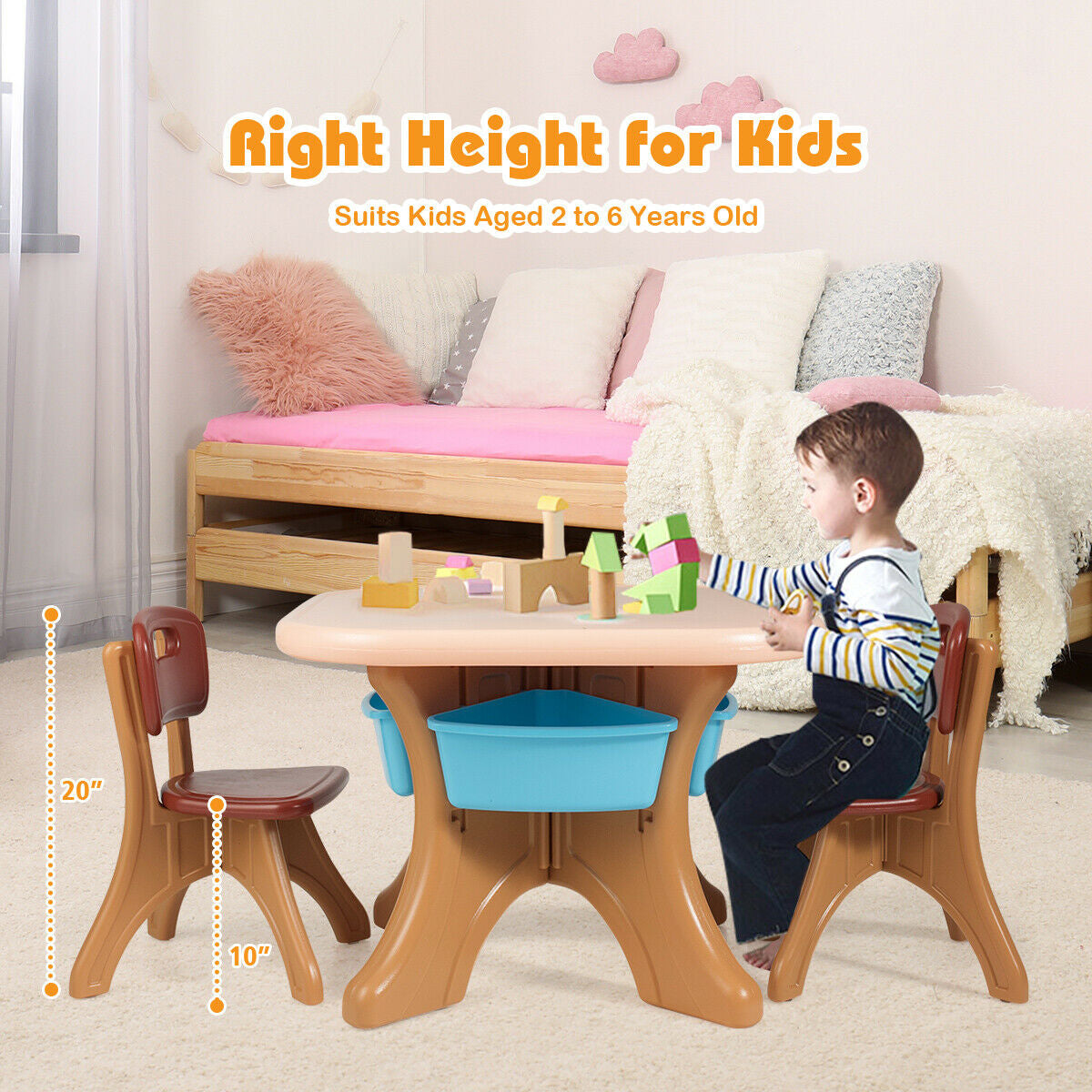 Kids Activity Table & Chair Set Play Furniture with Storage-Coffee Kids Crystal