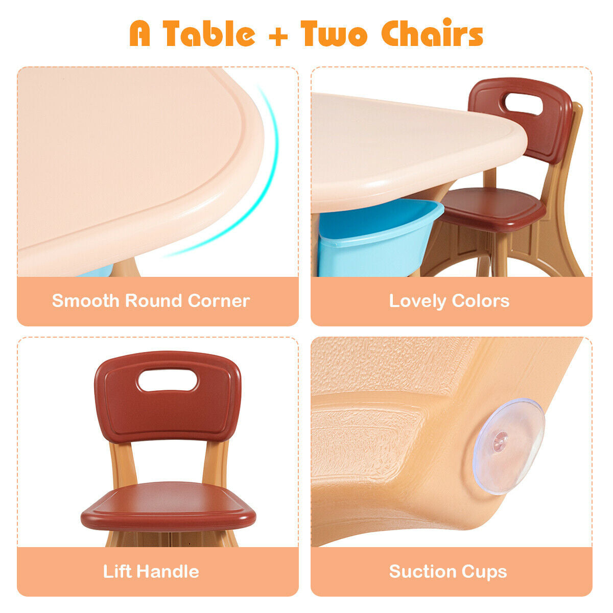 Kids Activity Table & Chair Set Play Furniture with Storage-Coffee Kids Crystal