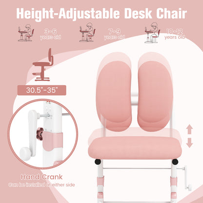 Ergonomic Height-adjustable Kids Study Chair with Double Back Support-Pink