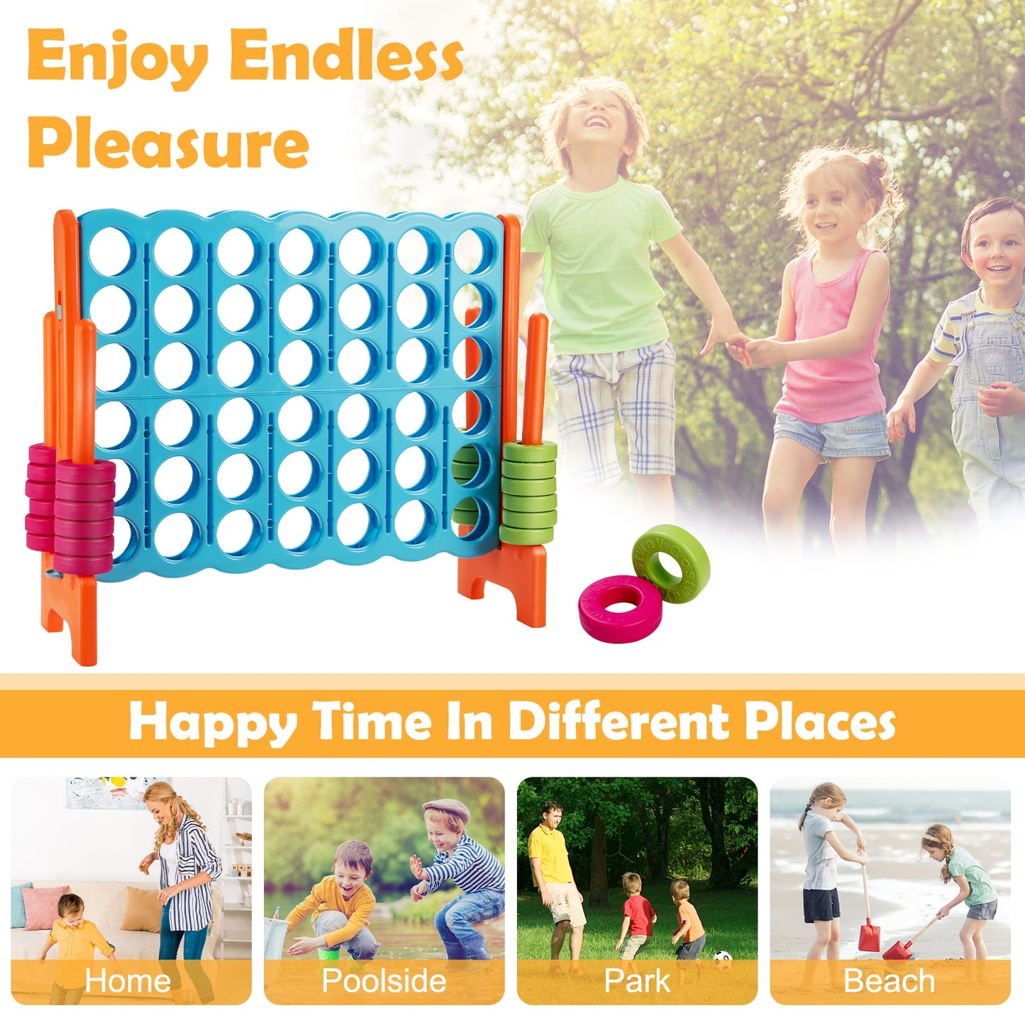 4 in A Row 4-to-Score Giant Jumbo Game Set for Family Party Holiday Kids Crystal