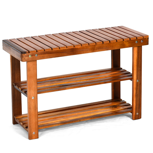 Freestanding Wood Bench with 3-Tier Storage Shelves Kids Crystal