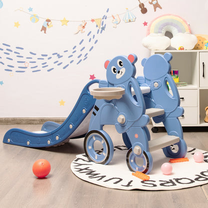 4-in-1 Kids Plastic Folding Slide PlaySet with Ring Toss and Ball-Blue