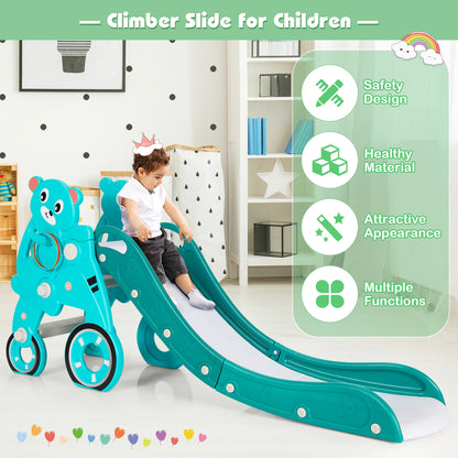 4-in-1 Kids Plastic Folding Slide PlaySet with Ring Toss and Ball-Green