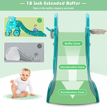 4-in-1 Kids Plastic Folding Slide PlaySet with Ring Toss and Ball-Green