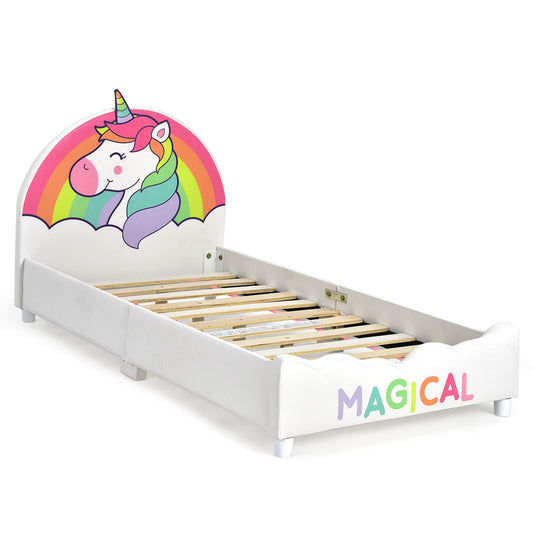 Children Twin Size Upholstered  Platform Single Bed Kids Crystal