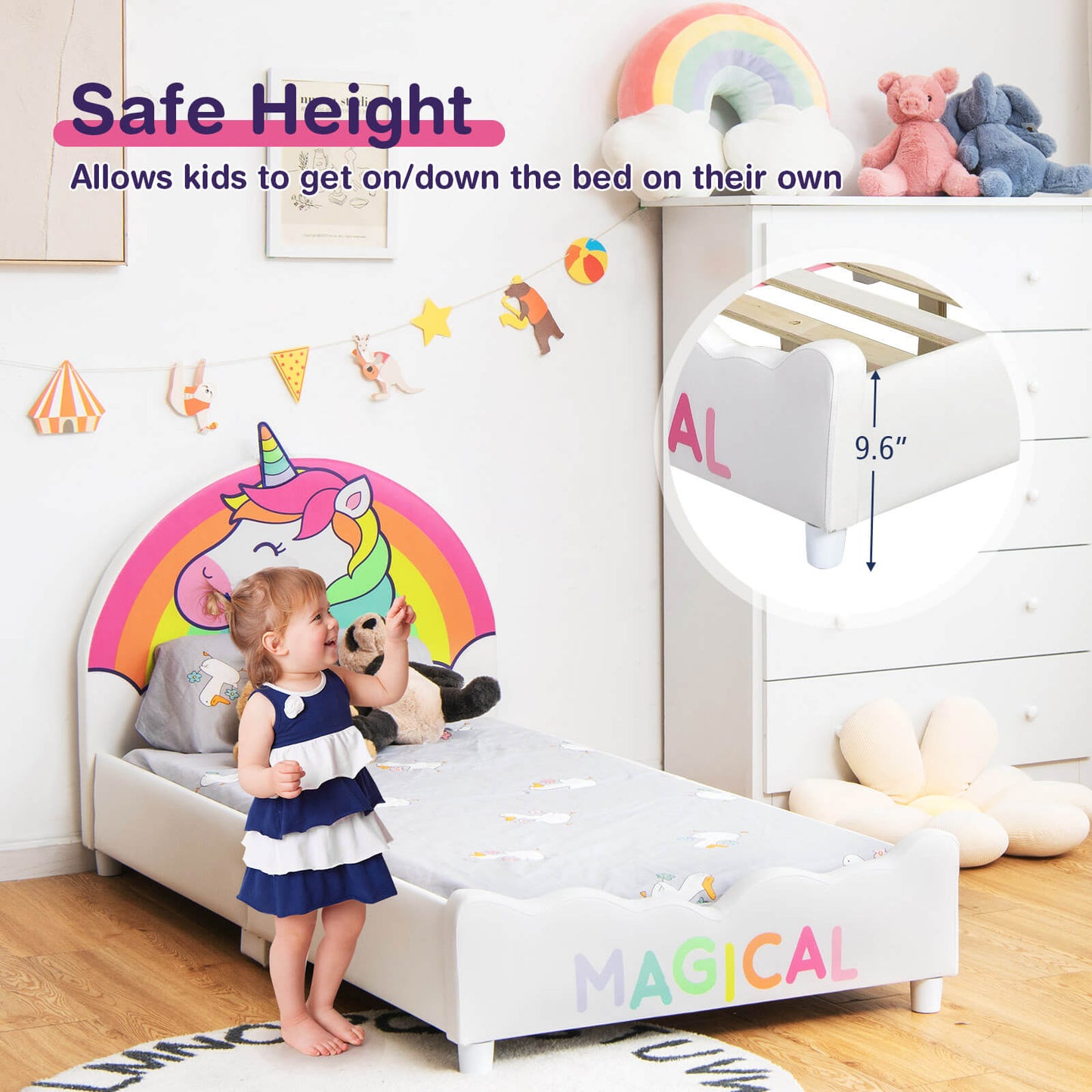 Children Twin Size Upholstered  Platform Single Bed Kids Crystal