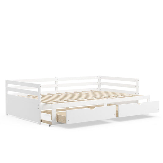 Extendable Twin to King Daybed with Trundle and 2 Storage Drawers-White Kids Crystal