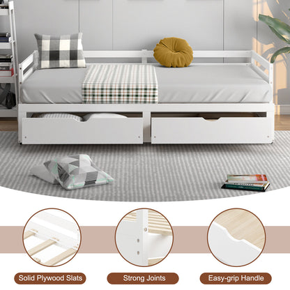 Extendable Twin to King Daybed with Trundle and 2 Storage Drawers-White