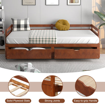 Extendable Twin to King Daybed with Trundle and 2 Storage Drawers-Brown