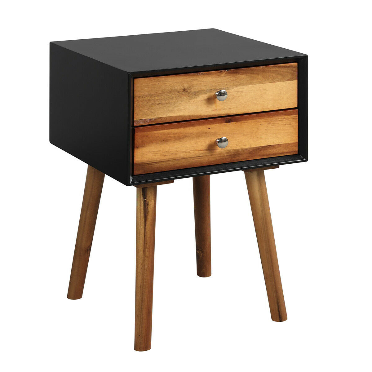 Mid-Century Wooden Multipurpose End Table with 2 Storage Drawers-Black Kids Crystal