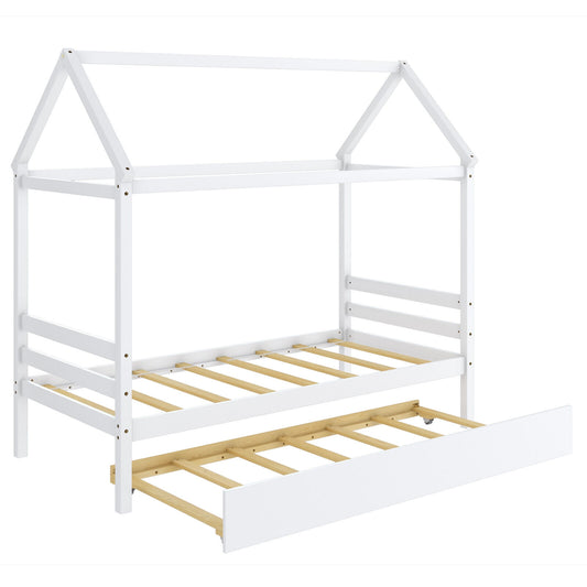 Kids Platform Bed Frame with Roof for Bedroom-White Kids Crystal