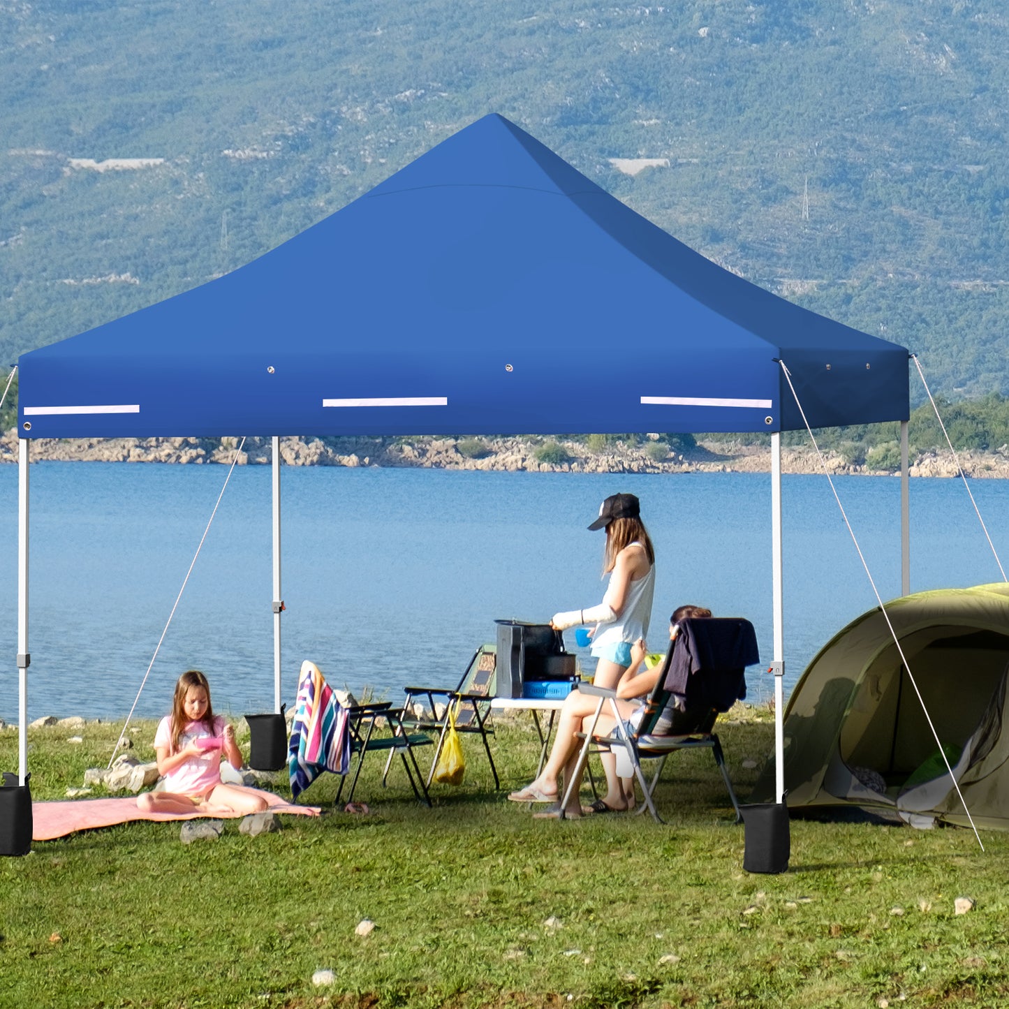 10 x 10 Feet Pop-up Gazebo with 5 Removable Zippered Sidewalls and Extended Awning-Blue Kids Crystal