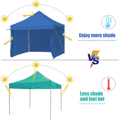 10 x 10 Feet Pop-up Gazebo with 5 Removable Zippered Sidewalls and Extended Awning-Blue