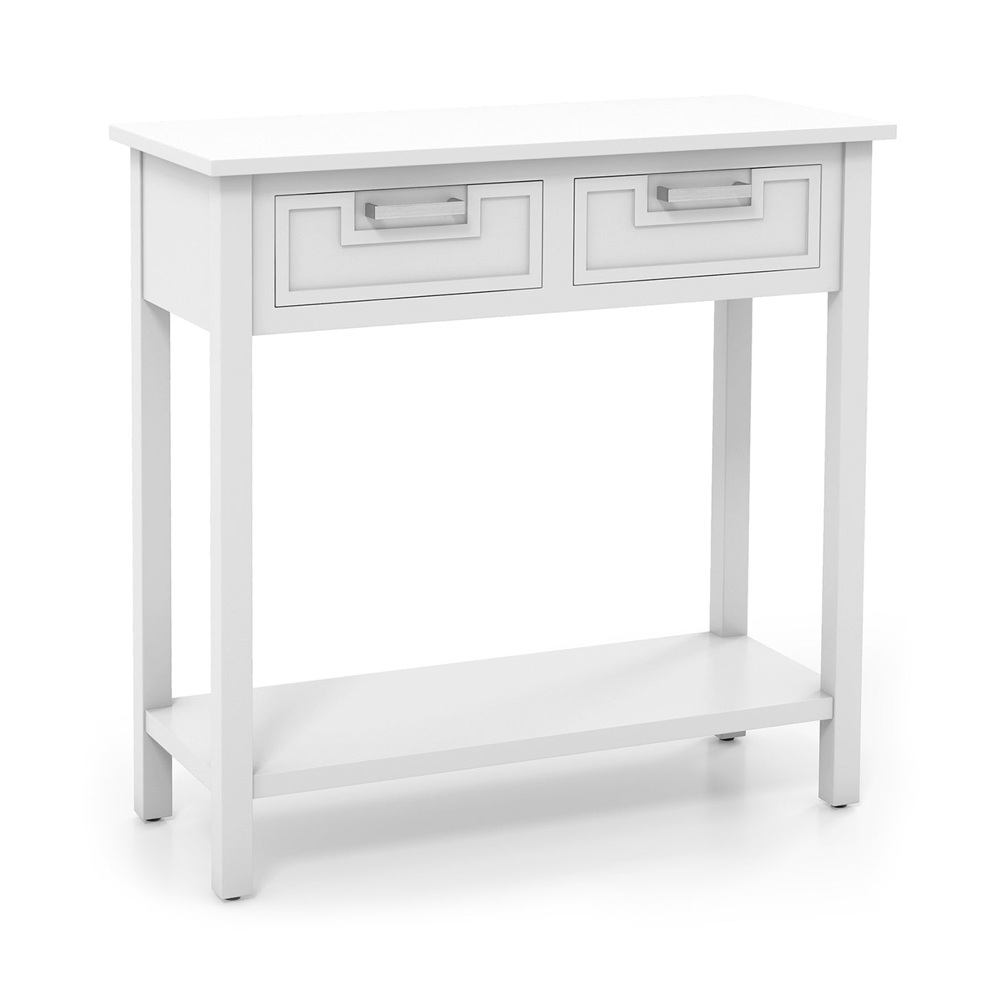 Narrow Console Table with Drawers and Open Storage Shelf-White Kids Crystal