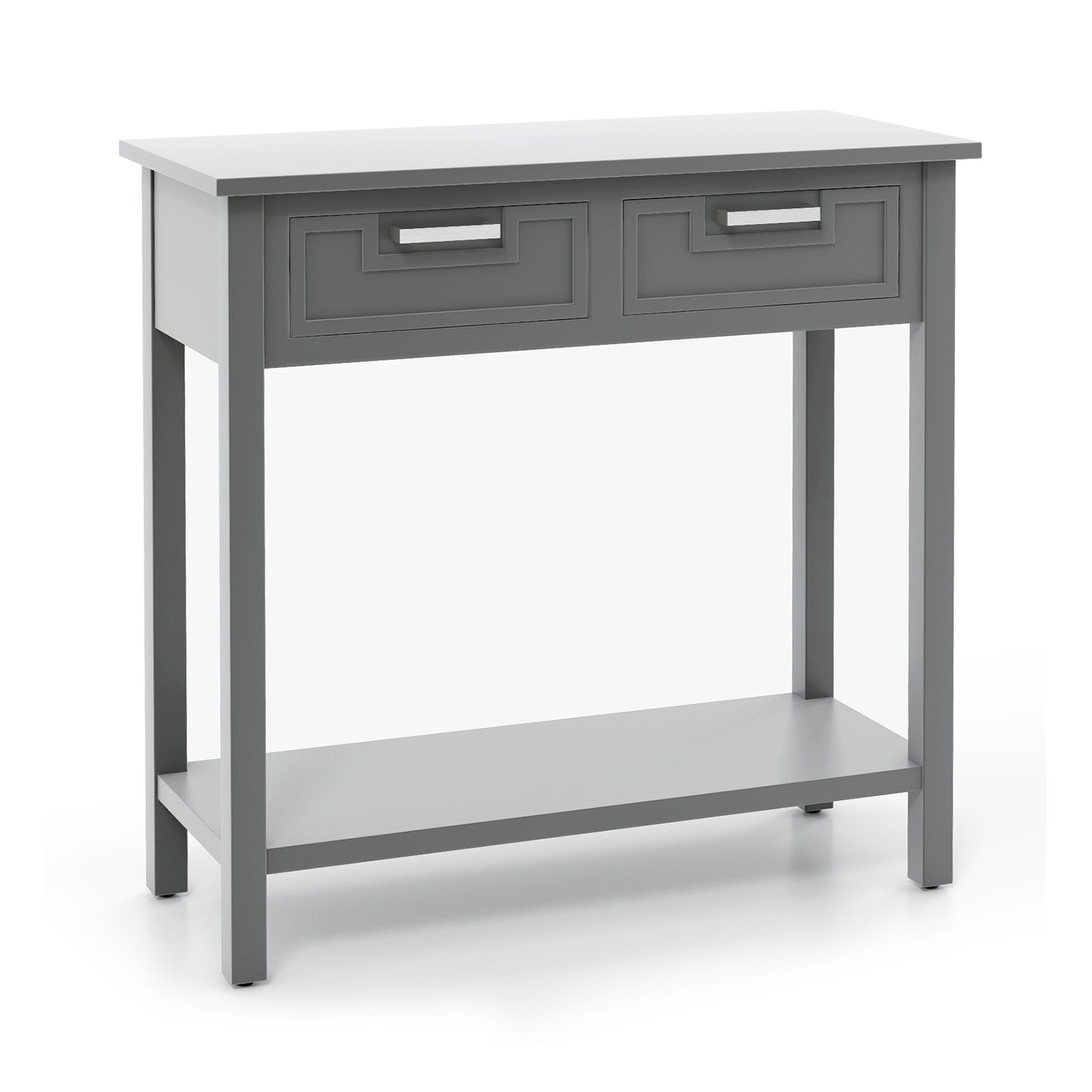 Narrow Console Table with Drawers and Open Storage Shelf-Gray Kids Crystal