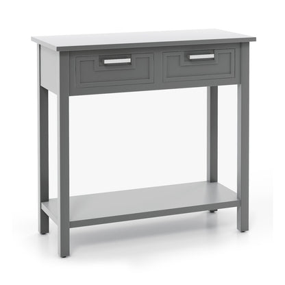 Narrow Console Table with Drawers and Open Storage Shelf-Gray