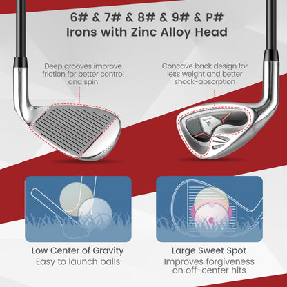 Women's 9 Pieces Complete Golf Club Set-Red