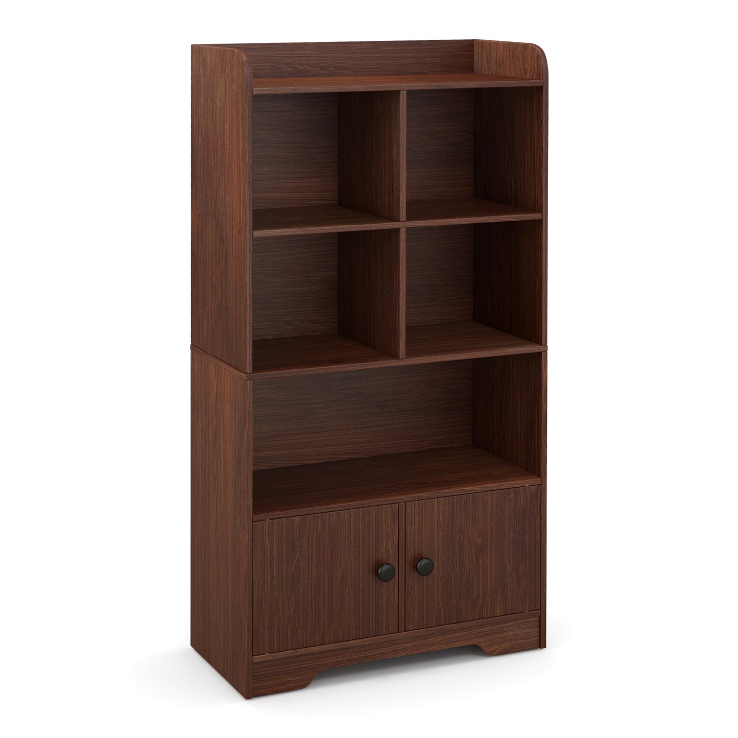 4 Tiers Bookshelf with 4 Cubes Display Shelf and 2 Doors-Brown Kids Crystal