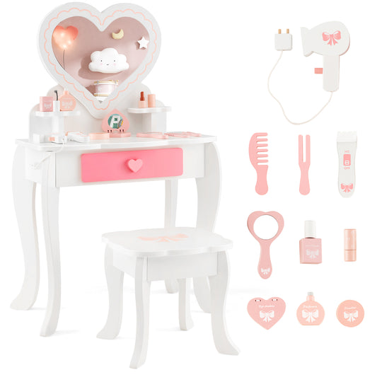 Kids Vanity Set with Heart-shaped Mirror-White Kids Crystal