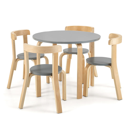 5-Piece Kids Wooden Curved Back Activity Table and Chair Set with Toy Bricks-Gray Kids Crystal
