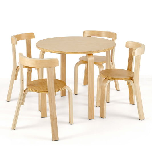 5-Piece Kids Wooden Curved Back Activity Table and Chair Set with Toy Bricks-Natural Kids Crystal