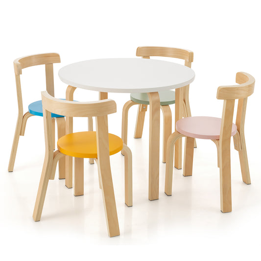 5-Piece Kids Wooden Curved Back Activity Table and Chair Set withToy Bricks Kids Crystal