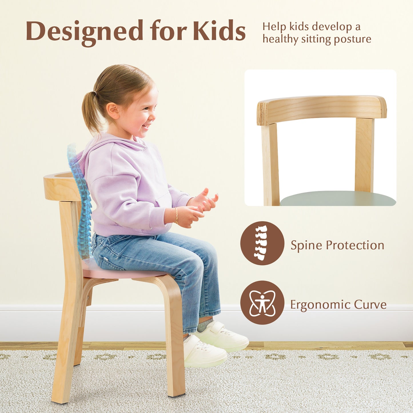 5-Piece Kids Wooden Curved Back Activity Table and Chair Set withToy Bricks Kids Crystal