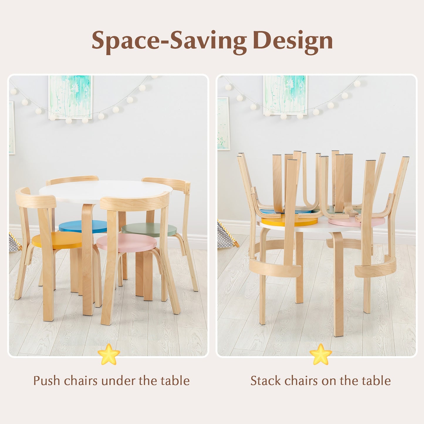 5-Piece Kids Wooden Curved Back Activity Table and Chair Set withToy Bricks Kids Crystal