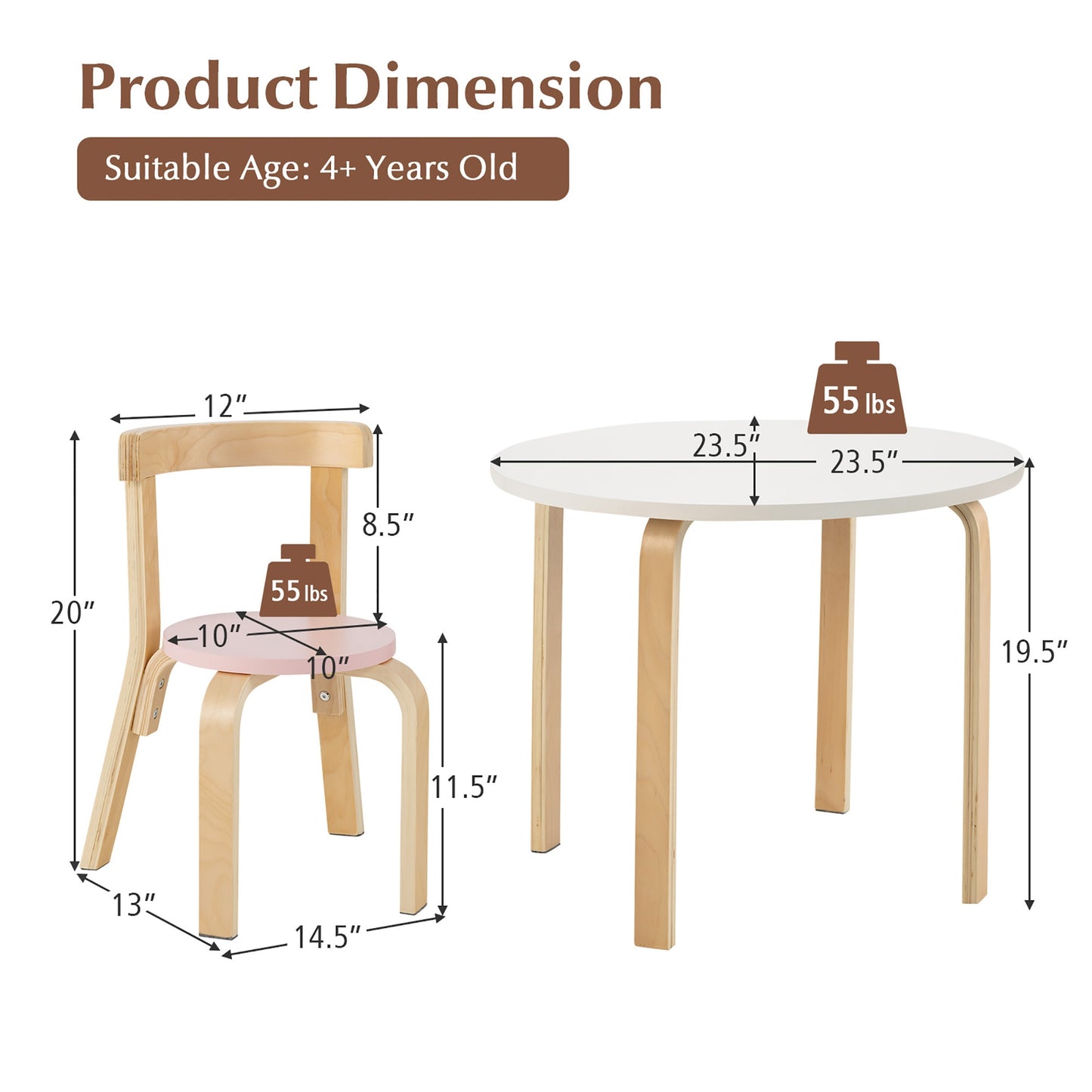 5-Piece Kids Wooden Curved Back Activity Table and Chair Set withToy Bricks Kids Crystal