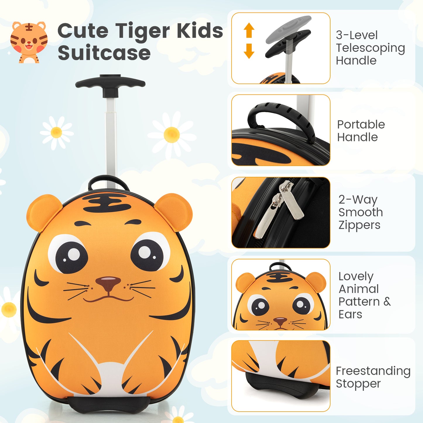 Lightweight and Portable Rolling Suitcase for Children-Yellow Kids Crystal
