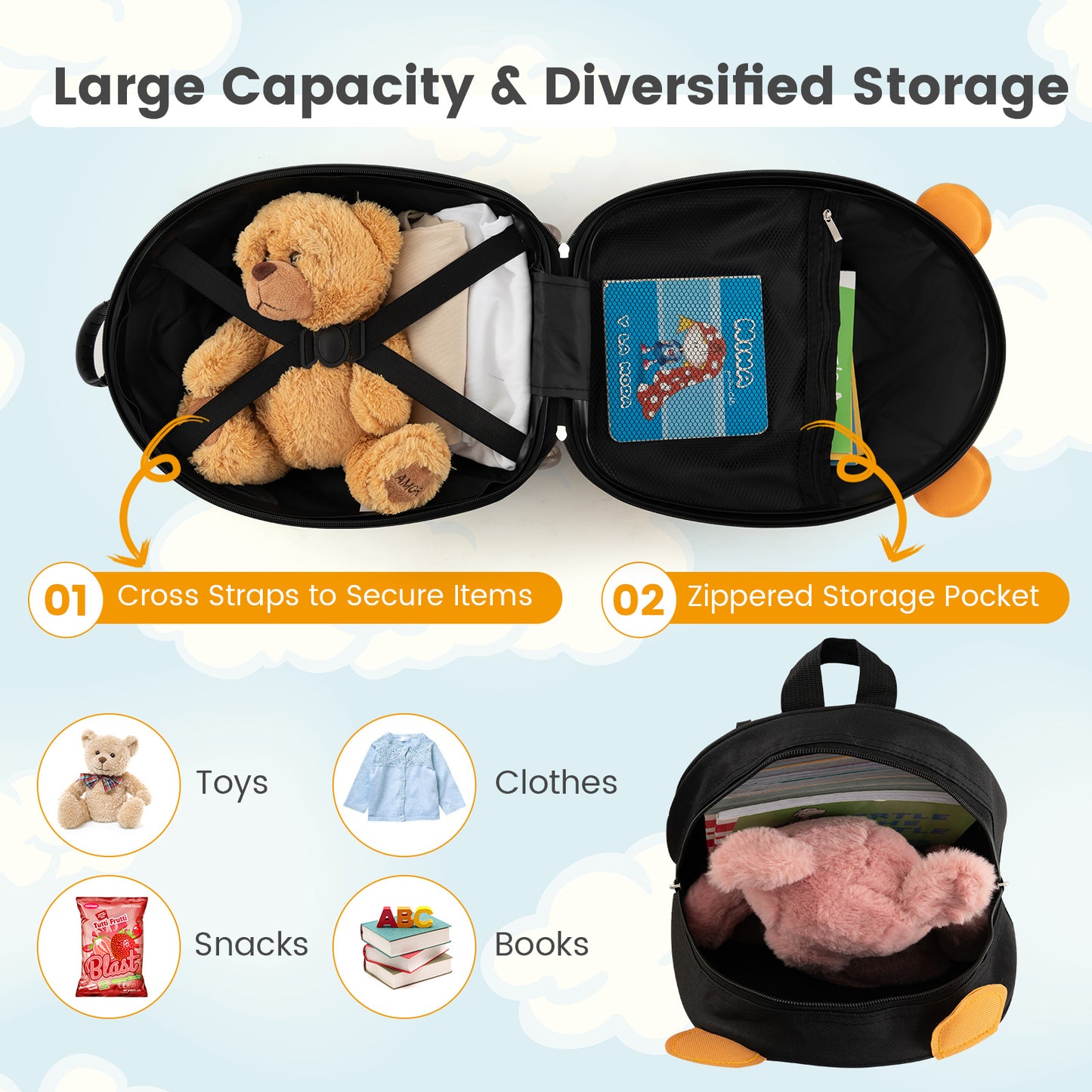 Lightweight and Portable Rolling Suitcase for Children-Yellow Kids Crystal