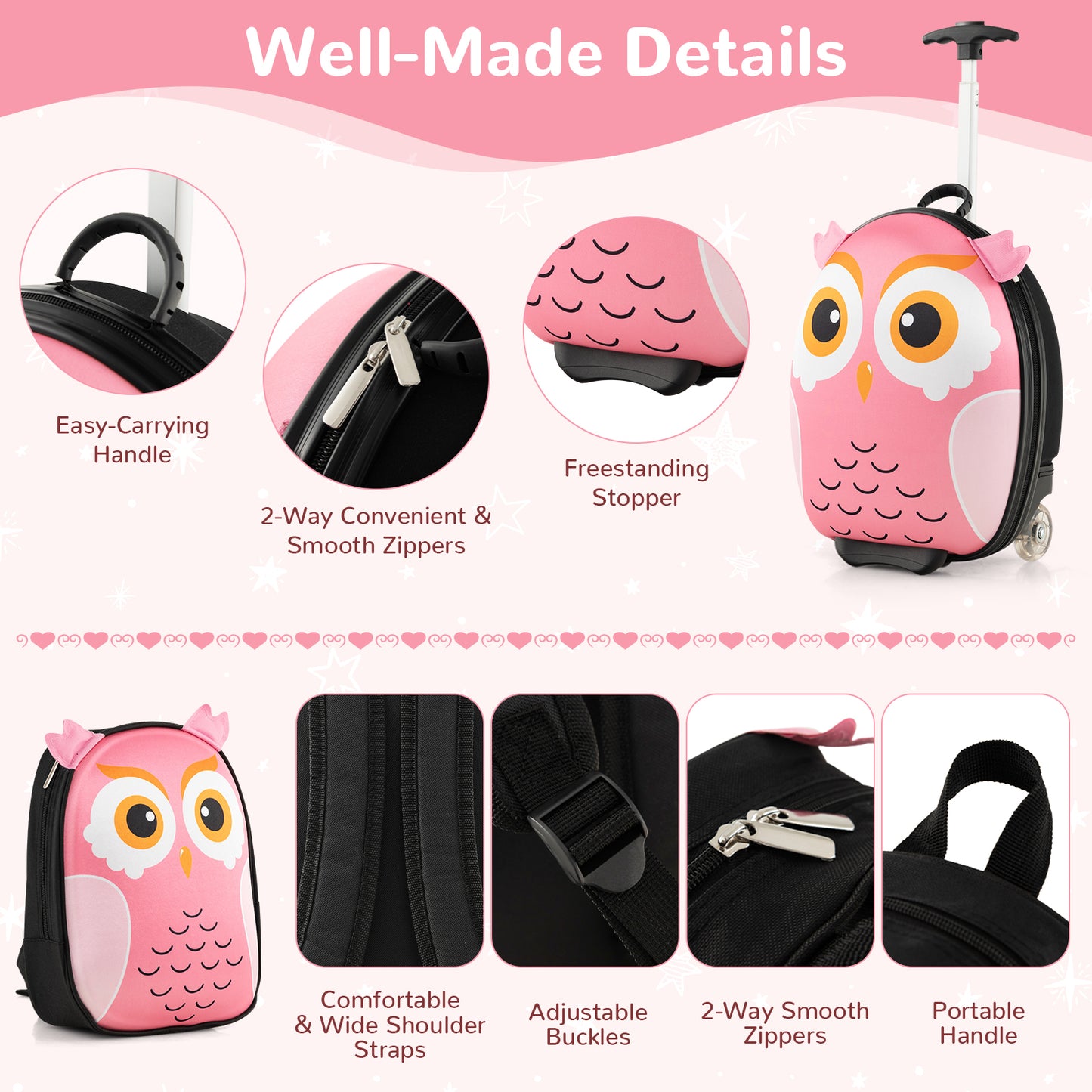 Lightweight and Portable Rolling Suitcase for Children-Pink Kids Crystal