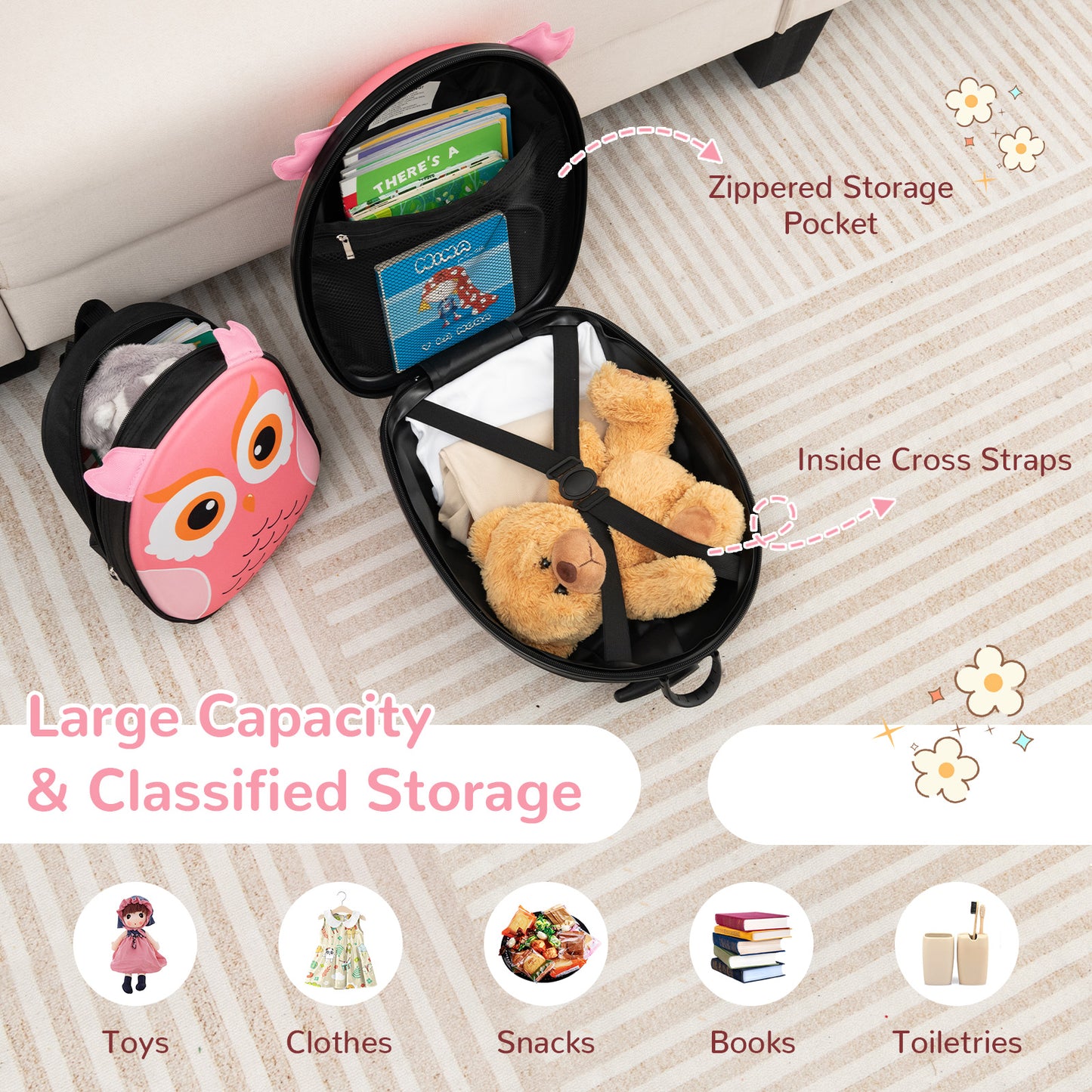 Lightweight and Portable Rolling Suitcase for Children-Pink Kids Crystal