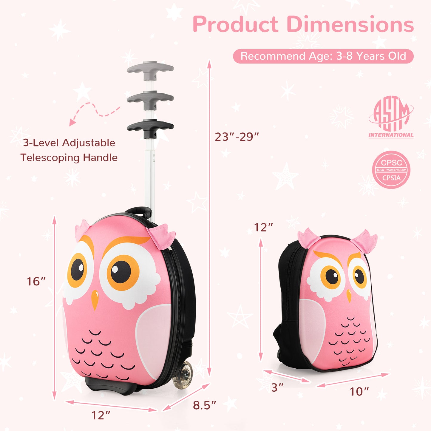Lightweight and Portable Rolling Suitcase for Children-Pink Kids Crystal