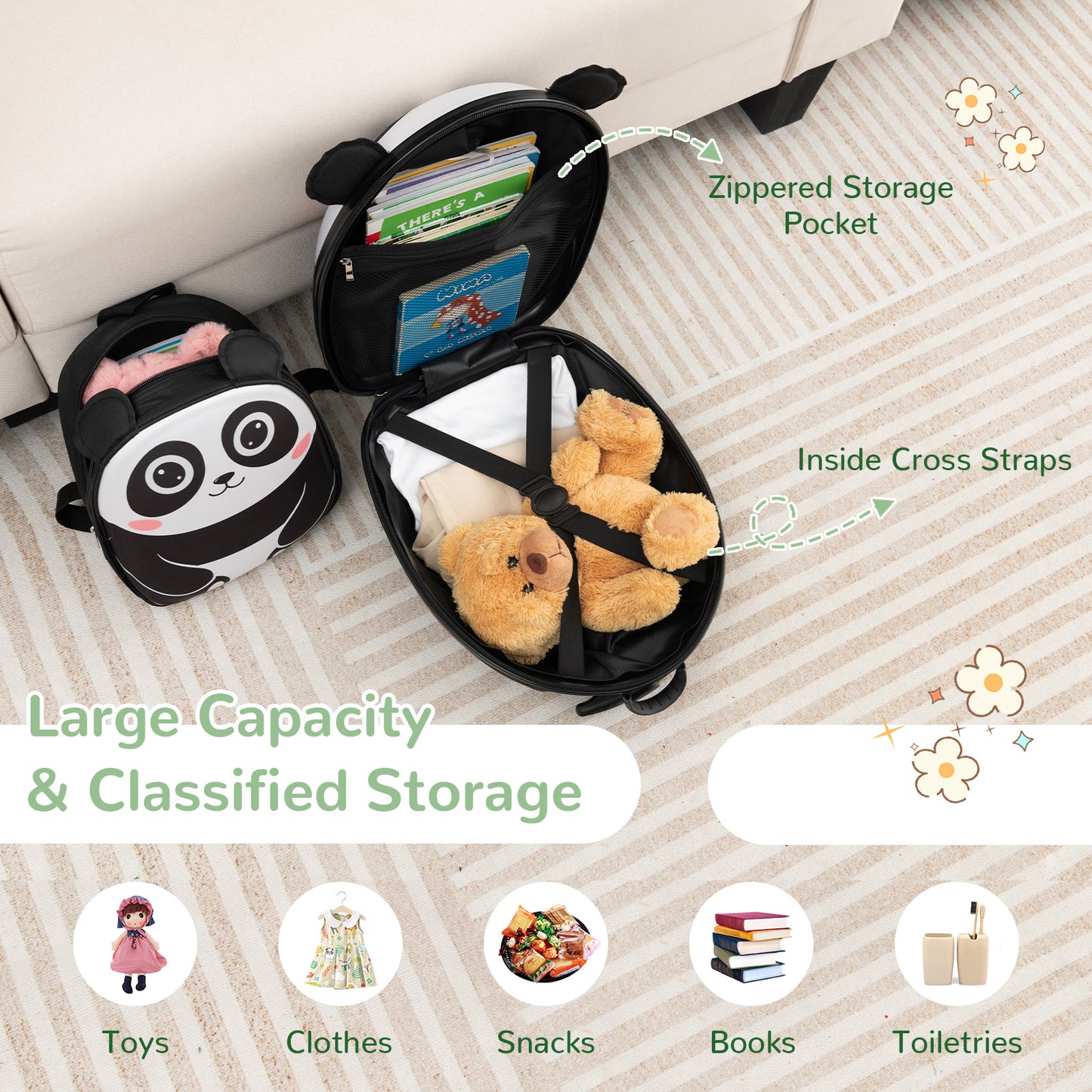 Lightweight and Portable Rolling Suitcase for Children-White Kids Crystal