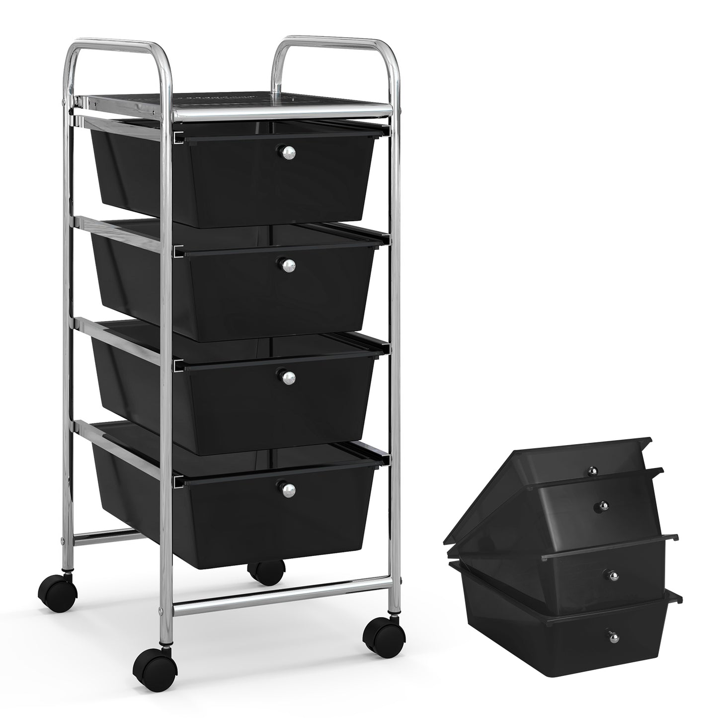 4-Drawer Cart Storage Bin Organizer Rolling with Plastic Drawers-Black Kids Crystal