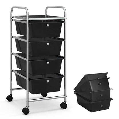 4-Drawer Cart Storage Bin Organizer Rolling with Plastic Drawers-Black