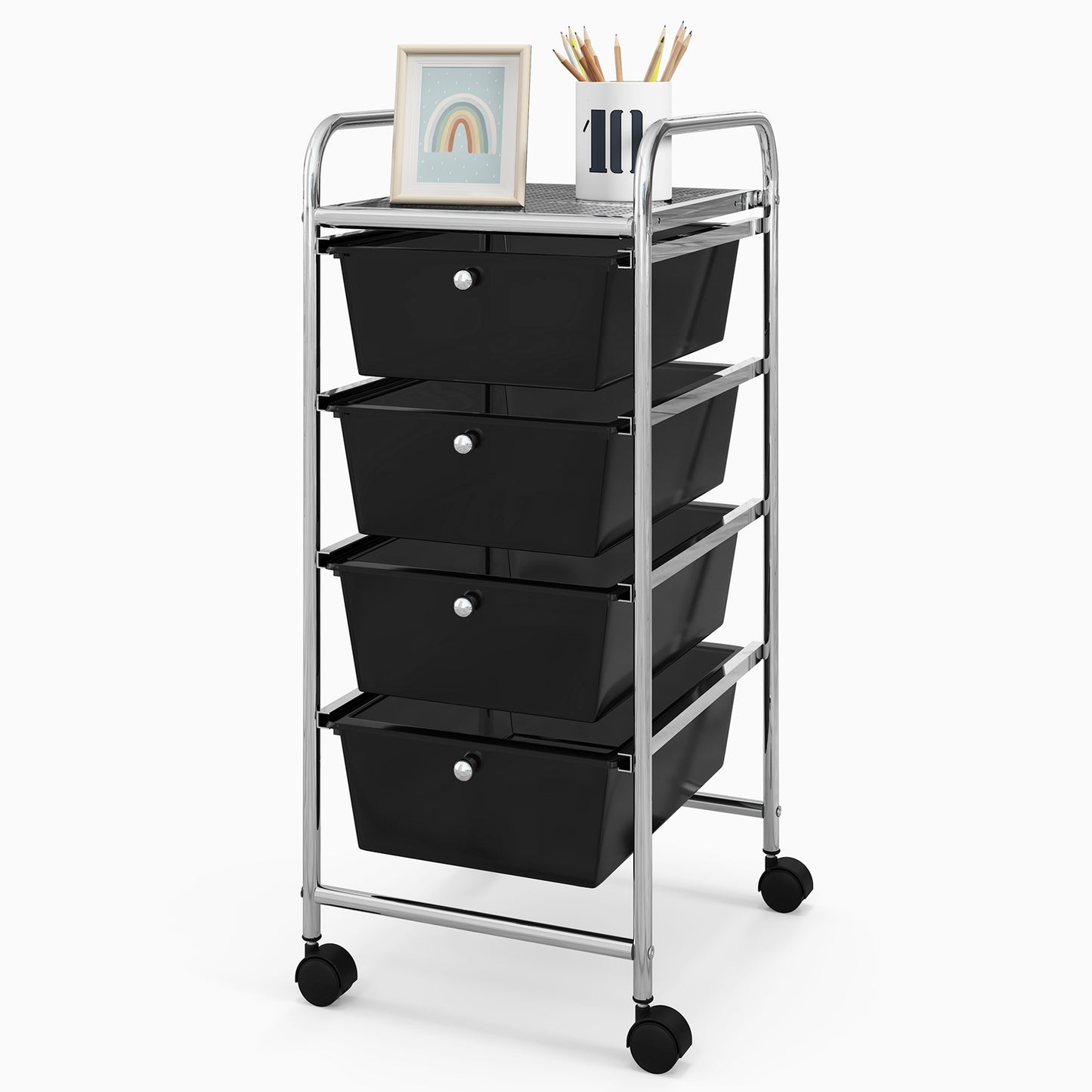 4-Drawer Cart Storage Bin Organizer Rolling with Plastic Drawers-Black Kids Crystal
