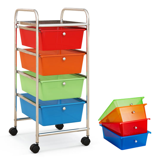 4-Drawer Cart Storage Bin Organizer Rolling with Plastic Drawers-Transparent Multicolor Kids Crystal