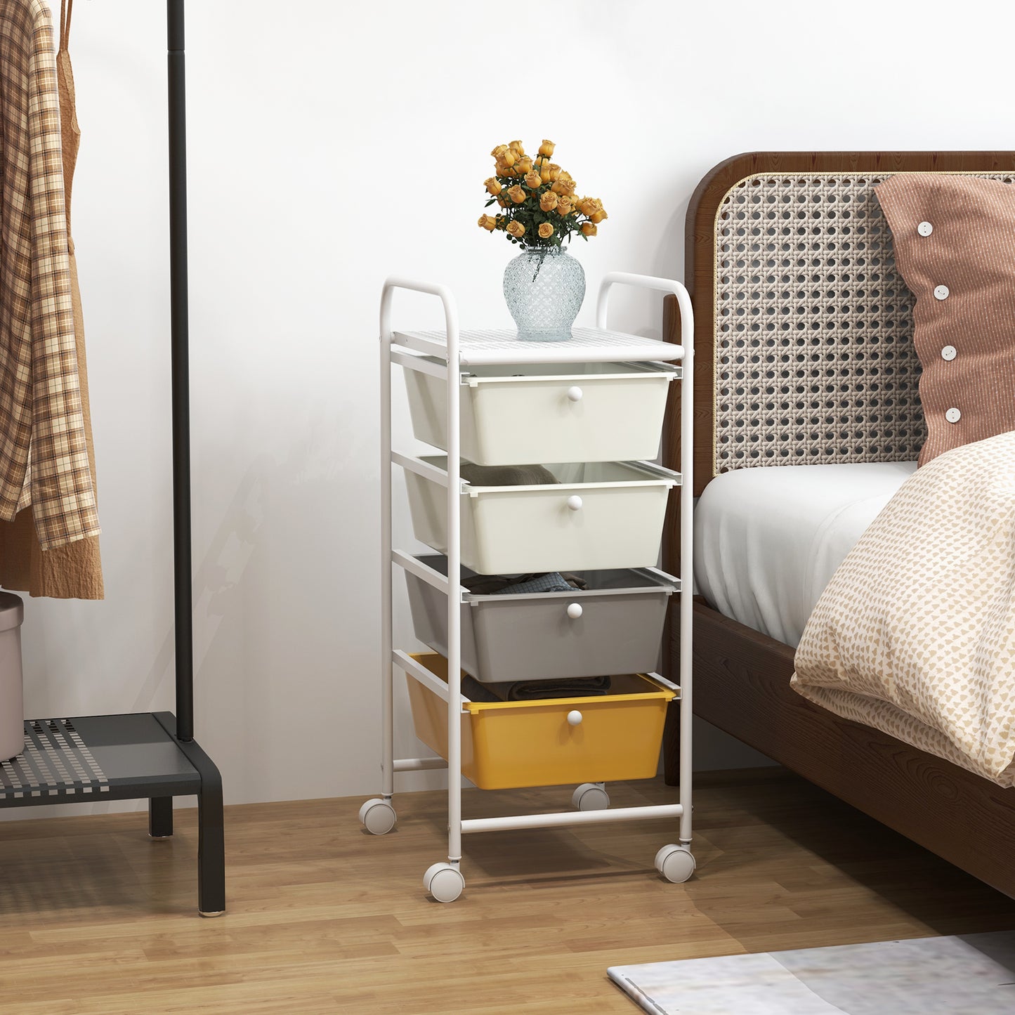 4-Drawer Cart Storage Bin Organizer Rolling with Plastic Drawers-Yellow Kids Crystal