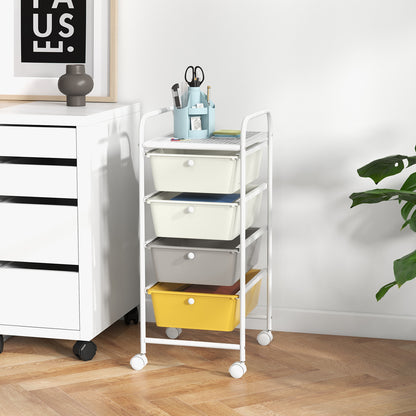4-Drawer Cart Storage Bin Organizer Rolling with Plastic Drawers-Yellow